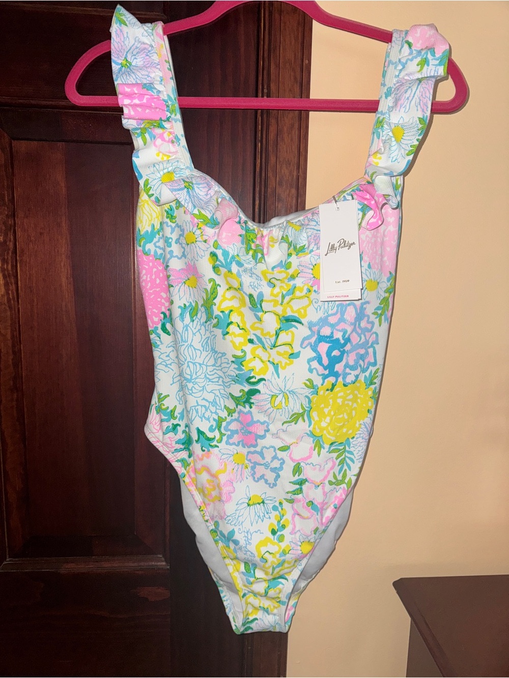 NWT Lilly Pulitzer 12 Aemma Ruffle One-Piece Swimsuit multi Garden Flowers New